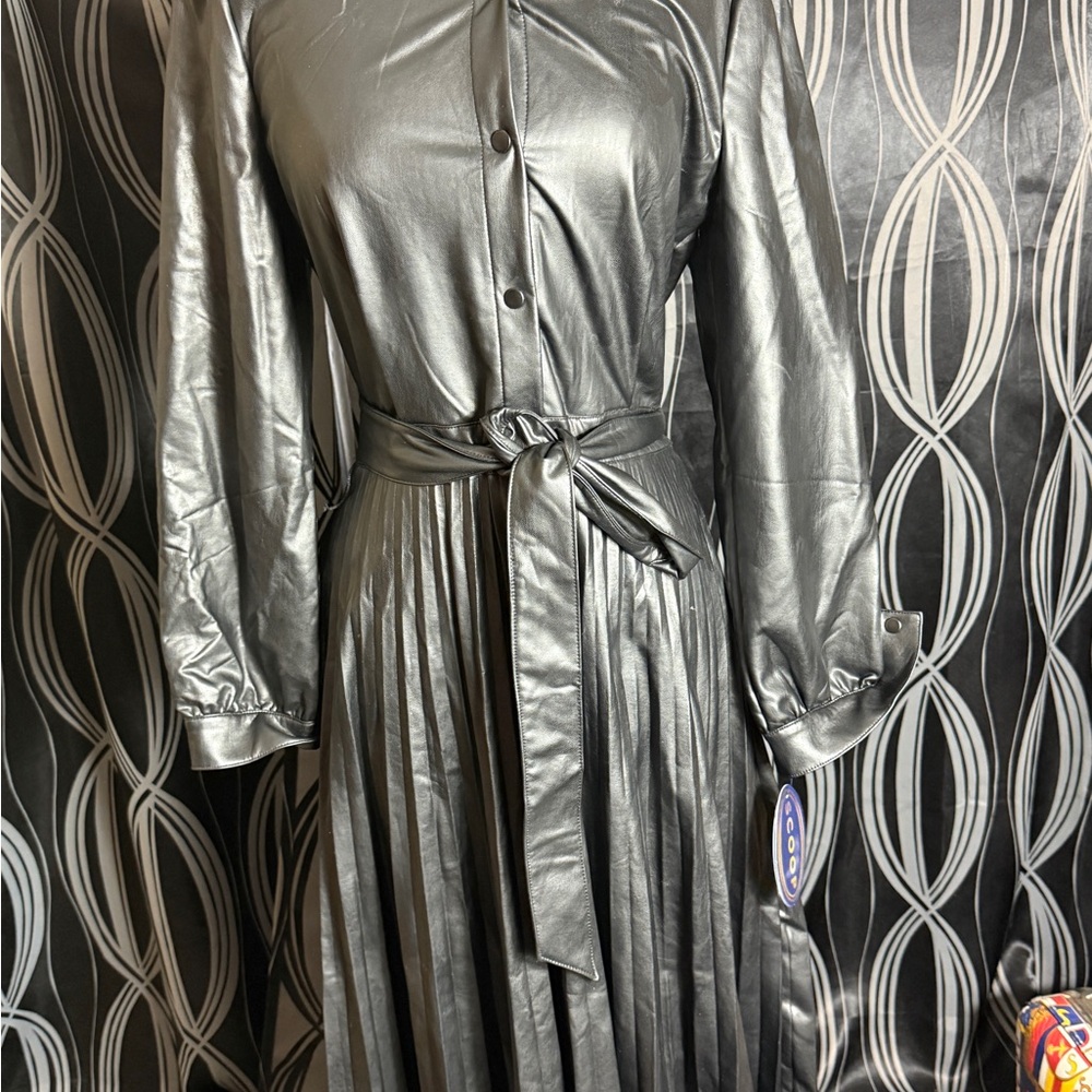 Scoop black faux leather Button-Up Dress